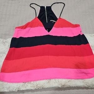 Express Women's Bold Pink and Black Striped Camisole